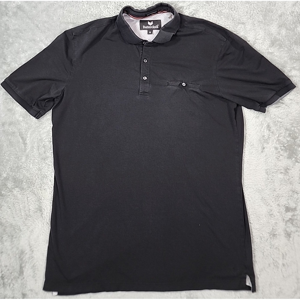 Butter Cloth Icy Cotton Polo Shirt Mens Medium Black  Button‎ Up Golf Preppy